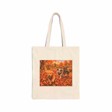 Three Dogs in Autumn Leaves Tote Bag | Fall Dog Illustration