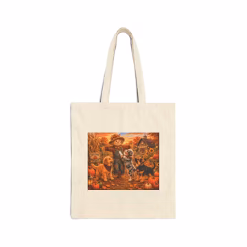Autumn Scarecrow with Dogs Tote Bag | Fall Pumpkin Patch Scene