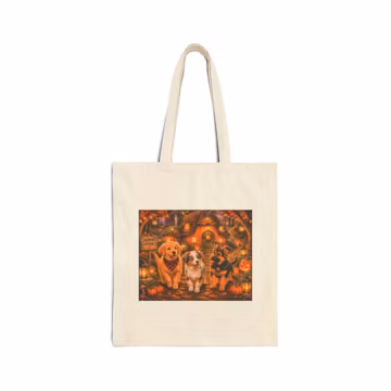 Autumn Pumpkin Dogs Tote Bag | Fall Pumpkin Patch Canvas Tote