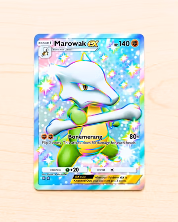 TCG Pocket Physical Custom Card Full Art Shiny Marowak EX Celestial Guardians | High Fidelity Proxy Trading Card for Binder Display