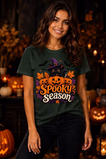 Spooky Season PNG, Halloween Black Cat Witch Hat Sublimation, Funny Halloween Pumpkin Design, T-Shirt PNG SVG, Autumn Leaves Clipart