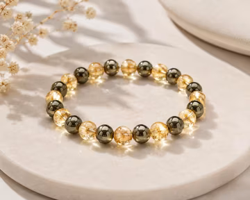 Natural Pyrite Citrine Bracelet, Genuine Crystal Bracelet, Abundance Wealth Protection Bracelet, Handmade Gemstone Jewelry Gift