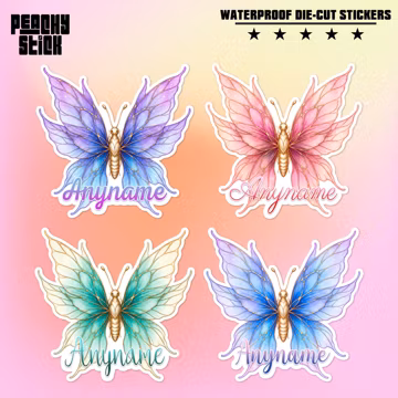 Custom Watercolor Butterfly Floral Name Sticker Personalized Waterproof Vinyl Sticker for Water Bottle Laptop Tumbler Gift for Men Women