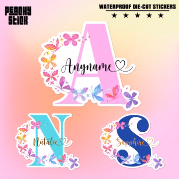 Custom Butterfly Initial Name Sticker Personalized Floral Monogram Waterproof Vinyl Sticker for Water Bottle Laptop Tumbler for Men Women