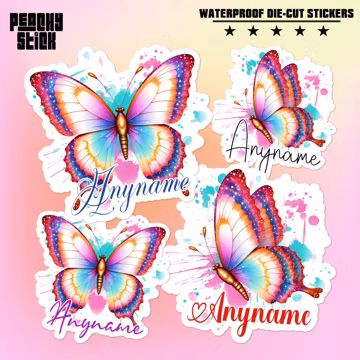 Custom Watercolor Butterfly Drip Name Sticker Personalized Waterproof Vinyl Sticker for Water Bottle Laptop Tumbler Gift for Men Women