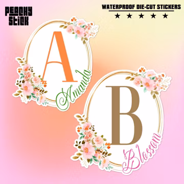 Personalized Floral Initial Name Sticker Custom Monogram Waterproof Vinyl Sticker for Water Bottle Laptop Tumbler Gift for Men Women