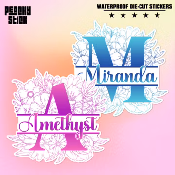 Custom Split Letter Floral Name Sticker Personalized Transparent Monogram Waterproof Vinyl Sticker for Water Bottle Laptop for Men Women