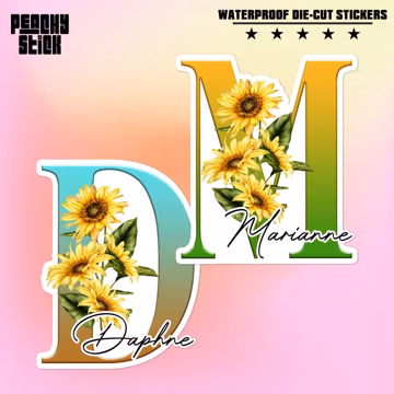 Custom Sunflower Initial Name Sticker Personalized Floral Monogram Waterproof Vinyl Sticker for Water Bottle Laptop Tumbler for Men Women