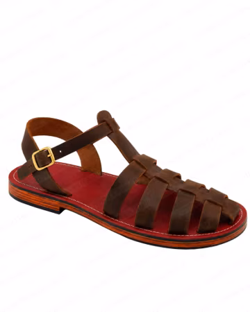 Men's Gladiator Sandals, Handmade Genuine Leather Fisherman Shoes, Red or Brown, Summer Footwear