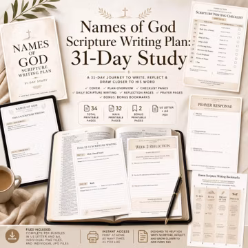 Names of God Scripture Writing Plan, 31-Day Study Christian Printable, Bible Reading Plan, Daily Bible Study