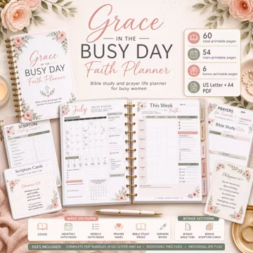 Faith planner printable for women | Grace in the Busy Day Christian planner for prayer, Bible study, and quiet time