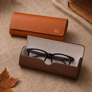 Personalized Leather Sunglasses Case, Custom Name or Initial Eyeglass Holder, Travel Glasses Storage, Anniversary Gift for Husband Men