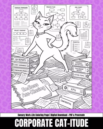 Work Load | Corporate Cat Swear Word Coloring Page | Funny Work Stress Relief Printable | Sassy Office Adult | Digital