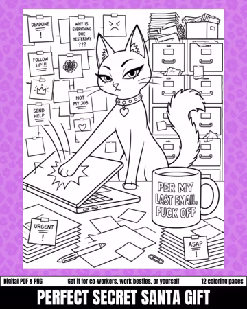 Corporate Cat Swear Word Coloring Book | Funny Work Stress Relief Printable | Sassy Office Adult Coloring Pages PDF | Quiet Quitting Gift
