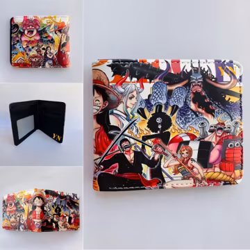 Double Sided Manga Print One Piece Bifold Wallet with Multi Card Organizer Coin Pocket Personalized Monogram Custom Gift for Fans