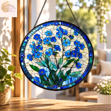 Forget Me Not Flowers Stained Glass Suncatcher,Window Hanging,Mother Day Gift For Grandma,Floral SunCatcher,Gardener Gift,Flower Glass Art