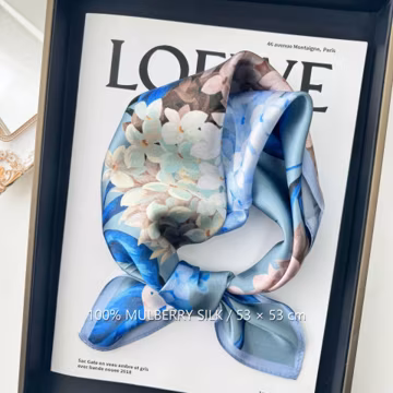 Midnight Blossom Garden 100% Mulberry Silk Scarf, 53 x 53 cm Printed Square Neck and Hair Scarf