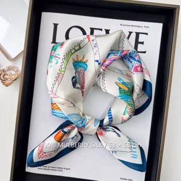 Geometric Horse 100% Mulberry Silk Scarf, 53 x 53 cm Printed Square Neck and Hair Scarf