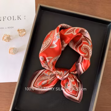Red Heritage Paisley 100% Mulberry Silk Scarf, 53 x 53 cm Printed Square Neck and Hair Scarf