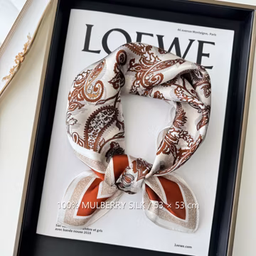 Red Paisley Floral 100% Mulberry Silk Scarf, 53 x 53 cm Printed Square Neck and Hair Scarf
