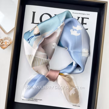Blue Horizon 100% Mulberry Silk Scarf, 53 x 53 cm Printed Square Neck and Hair Scarf
