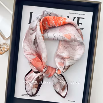 Sunset Floral 100% Mulberry Silk Scarf, 53 x 53 cm Printed Square Neck and Hair Scarf