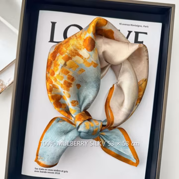 Golden Speckled Abstract 100% Mulberry Silk Scarf, 53 x 53 cm Printed Square Neck and Hair Scarf