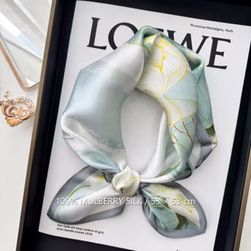 Soft Sage Lotus 100% Mulberry Silk Scarf, 53 x 53 cm Printed Square Neck and Hair Scarf