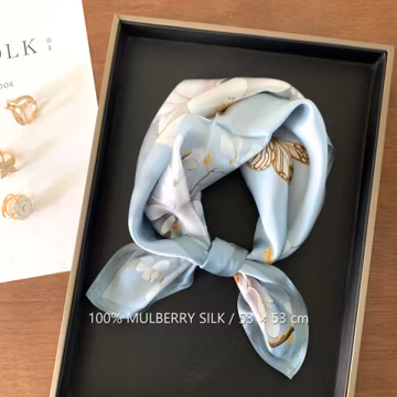 Ivory Peach Blossom Butterfly 100% Mulberry Silk Scarf, 53 x 53 cm Printed Square Neck and Hair Scarf