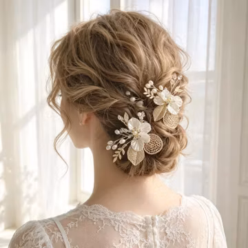 Luxury Shell Flower Pearl Bridal Gold Comb Set of 2
