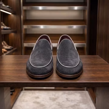 Charcoal Suede Moccasin Loafers | Italian Style Slip On Dress Shoes