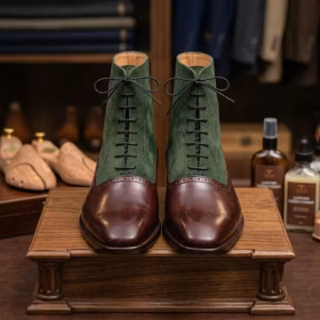Men's Two-Tone Leather & Suede Victorian Oxford Boots | Bespoke Ankle Dress Shoes