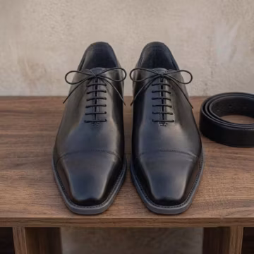 Handcrafted Black Leather Cap-Toe Oxfords | Classic Dress Shoes for Weddings, Office
