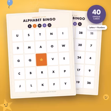 ABC and Number Bingo Game, 40 Printable Cards, Alphabet Letters Numbers Classroom PDF