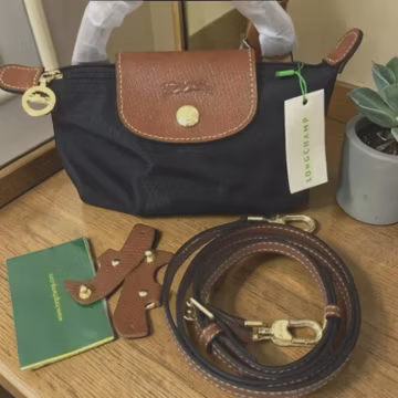 Longchamp Mini Black Crossbody Bag, Chic Everyday Mini Bag Gift for Women, Detachable Shoulder Strap Purse,