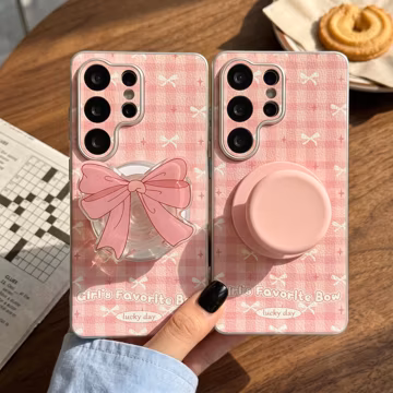 Pink Bow Gingham Magnetic Case Samsung Galaxy S23 S24 S25 S26 Ultra Plus