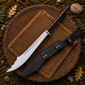 Hand Forged 5160 Carbon Steel Machete | 30 Inch Full Tang Rosewood Handle, Leather Sheath