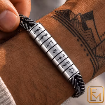 Personalized Stepdad Bracelet, Custom Engraved Name Beads, Meaningful Gift for Him