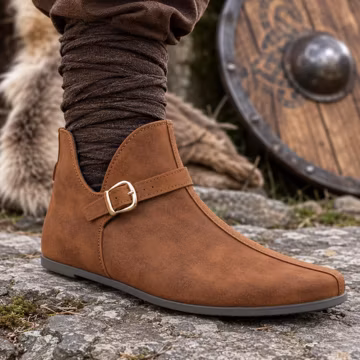 Men's Brown Leather Viking Ankle Boots, Medieval Knight Cosplay Shoes