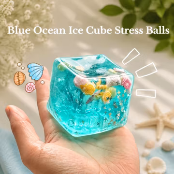 Blue Ocean Ice Cube Stress Ball | Soft TPR Sensory Fidget Toy for Stress Relief