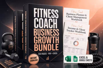 Fitness Coach Business Bundle | Planner, Auto Calculating Tracker, 150 ChatGPT Prompts | Digital Download