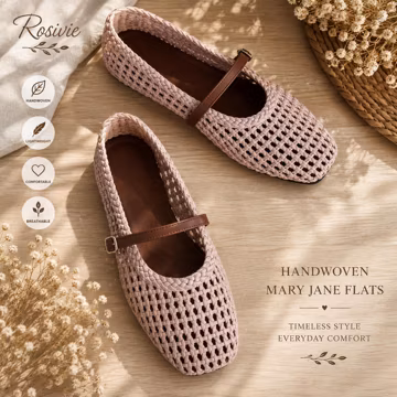 Women shoes Woven Mary Jane Flat shoes , Beige Ballet Flats, Breathable Summer Shoes, Comfortable Casual Slip On Shoes, Boho Elegant Flats
