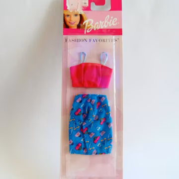 Barbie Fashion Favorites Blue Skirt Pink Top Outfit New in Package, NRFB Barbie Doll 2000 Blue Fashion, Vintage Barbie Summer Clothes