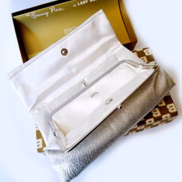 BUXTON Silver Lame Wedding Purse, Vintage White Silver Evening Clutch, 50's Buxton Clutch Bag, Vintage Silver Wedding Purse, Gift for Her