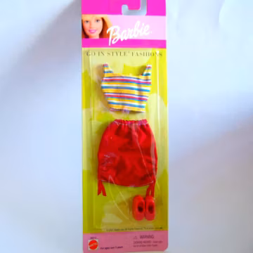 Barbie Go in Style Red Skirt Striped Top and Shoes, Barbie Red Outfit New in Package, Mattel Barbie Doll Clothes and Shoes