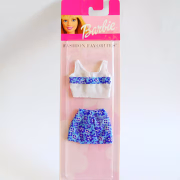 Barbie Fashion Favorites Blue Floral Skirt Top Outfit New in Package, NRFB Barbie Doll Fashion, Vintage Barbie Summer Clothes