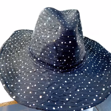 Black Sparkle Sequin Large Brim Soft Hat, Rhinestone Western Hat, Glitter Cowgirl Hat, Disco Rodeo Party Hat, Sparkly Nashville Fashion Hat
