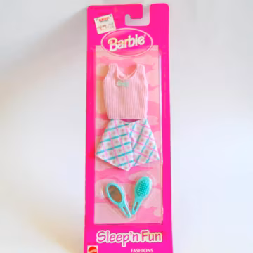 Barbie Pink and Green Sleepwear, Vintage Barbie Sleep 'n Fun Shorts and Shirt