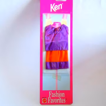 Ken Doll Check Shorts Purple Sleeveless Shirt and Sandals, Ken Doll Clothes New in Box, NRFB Mattel Ken Doll Shorts Outfit