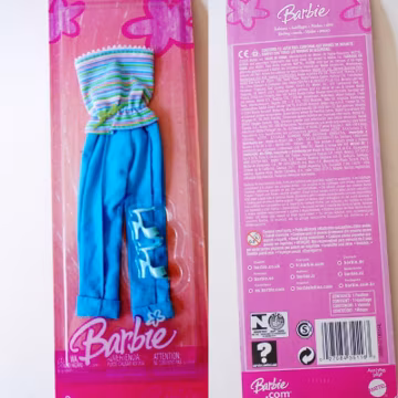 Barbie Casual Blue Outfit New in Package, NRFB Barbie Doll Tube Top and Pants Clothes, Blue Barbie Clothes